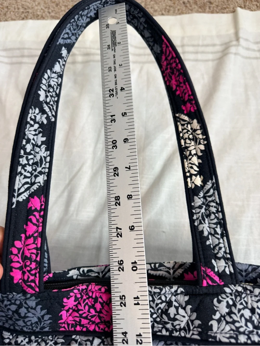 Vera Bradley Tote Shoulder Bag Northern Lights Black Pink Leaf Print Cotton